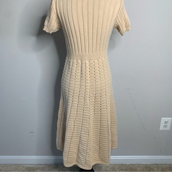 Zoe & Claire Cream Fit & Flare Short Sleeve Midi Sweater Dress - Picture 11 of 15